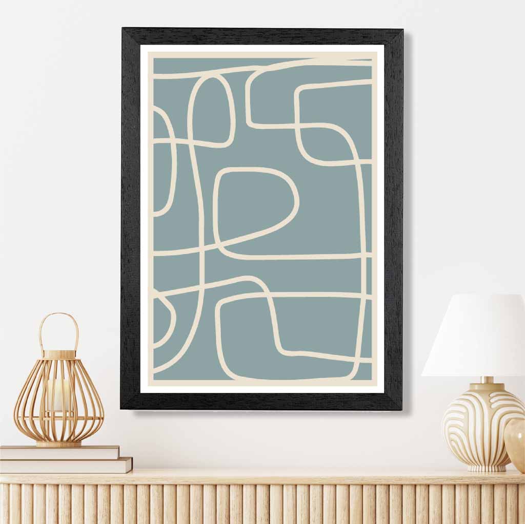 Abstract Blue, Cream Doodles Art Print | Wall Art Plaza