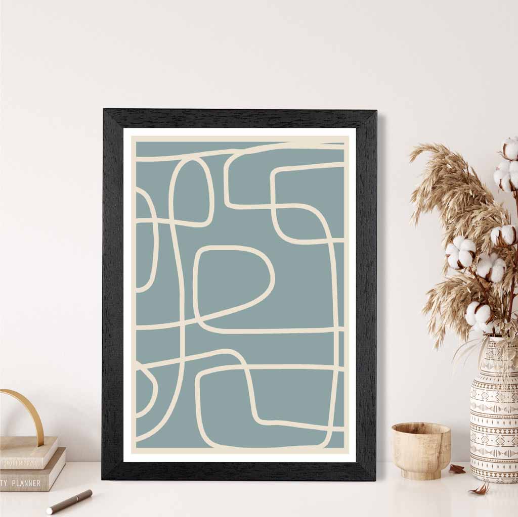 Abstract Blue, Cream Doodles Art Print | Wall Art Plaza