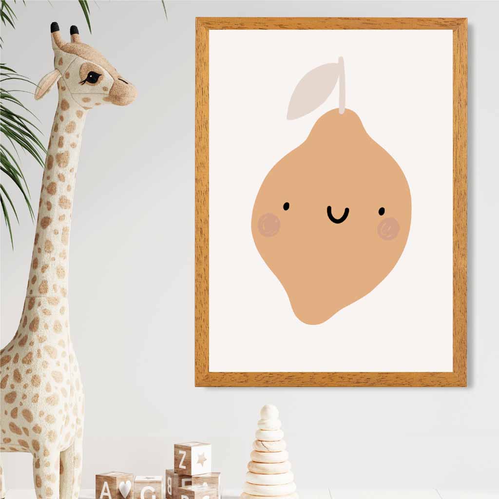 Cute Neutral Beige Lemon Nursery Print | Wall Art Plaza