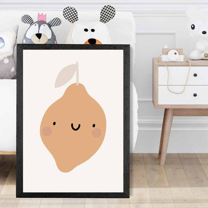 Cute Neutral Beige Lemon Nursery Print | Wall Art Plaza