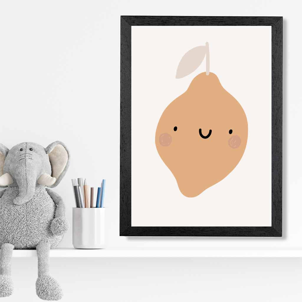 Cute Neutral Beige Lemon Nursery Print | Wall Art Plaza