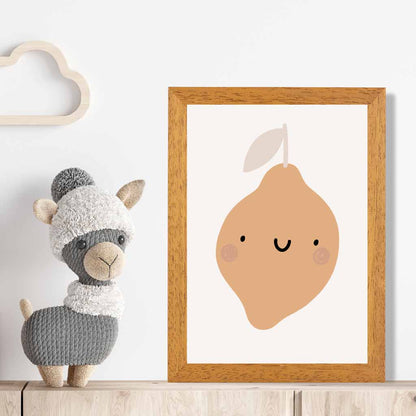 Cute Neutral Beige Lemon Nursery Print | Wall Art Plaza