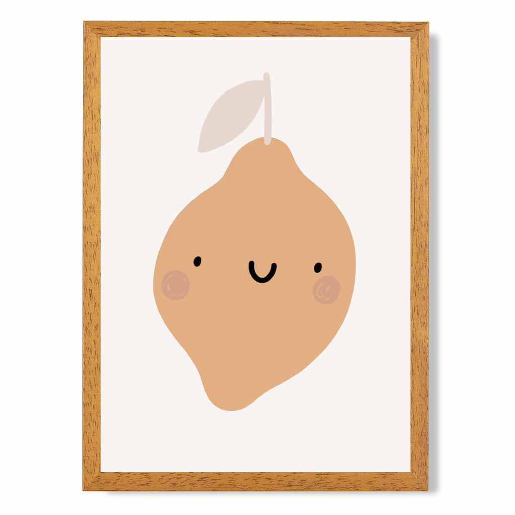 Cute Neutral Beige Lemon Nursery Print | Wall Art Plaza