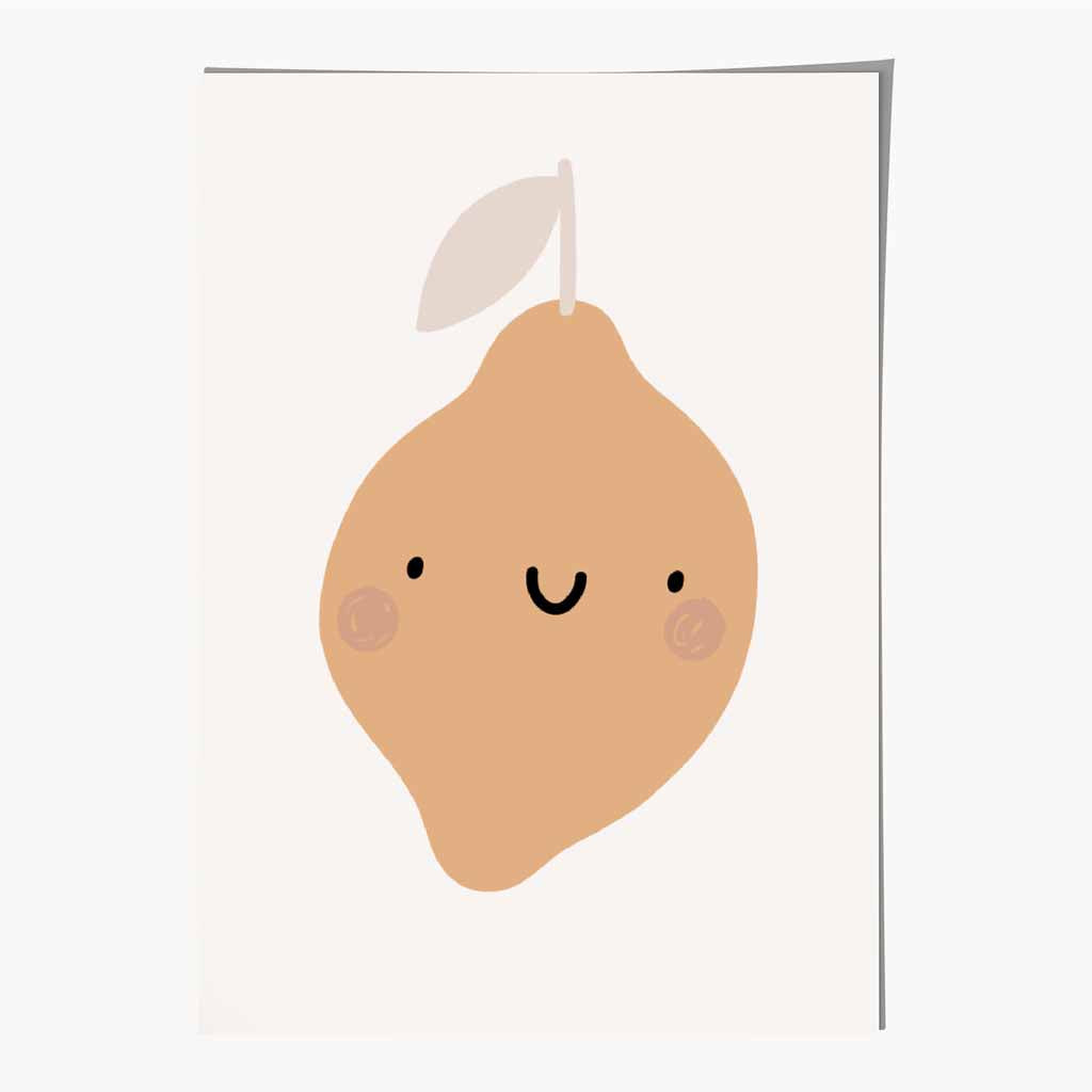 Cute Neutral Beige Lemon Nursery Print | Wall Art Plaza