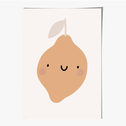 Cute Neutral Beige Lemon Nursery Print | Wall Art Plaza