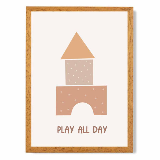 Cute Neutral Beige Play All Day Nursery Print | Wall Art Plaza