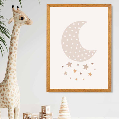 Cute Neutral Beige Moon and Stars Nursery Print | Wall Art Plaza