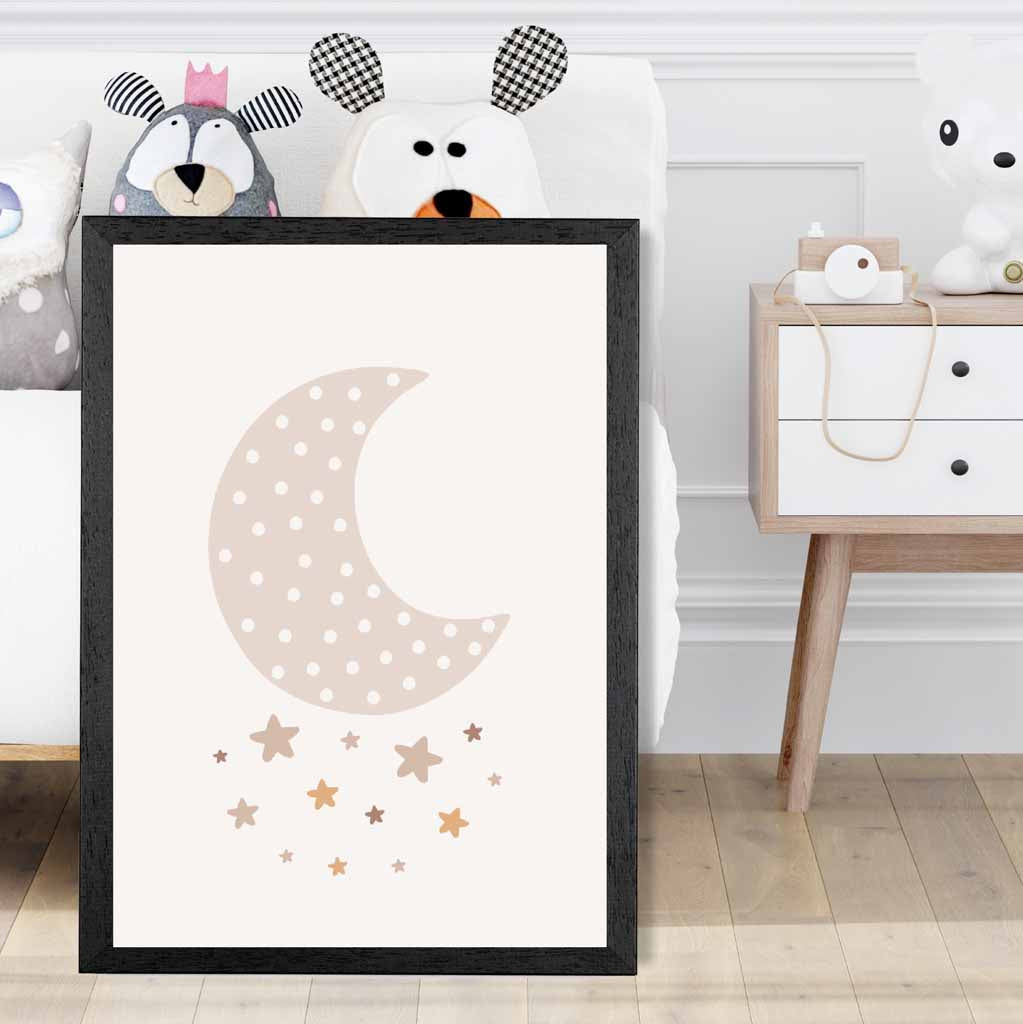 Cute Neutral Beige Moon and Stars Nursery Print | Wall Art Plaza