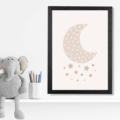 Cute Neutral Beige Moon and Stars Nursery Print | Wall Art Plaza