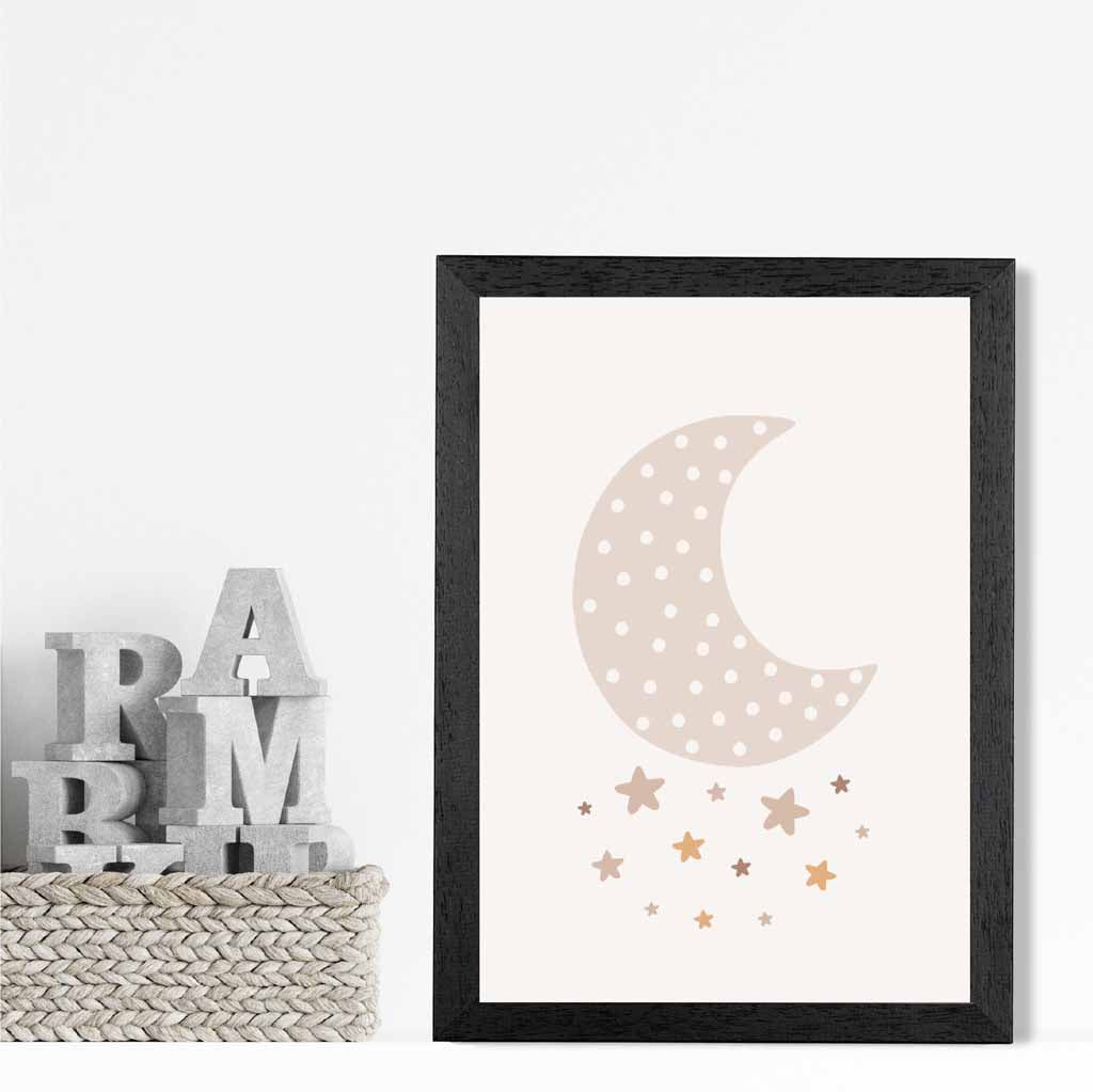 Cute Neutral Beige Moon and Stars Nursery Print | Wall Art Plaza