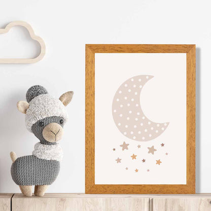 Cute Neutral Beige Moon and Stars Nursery Print | Wall Art Plaza