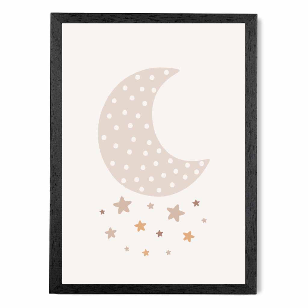 Cute Neutral Beige Moon and Stars Nursery Print | Wall Art Plaza