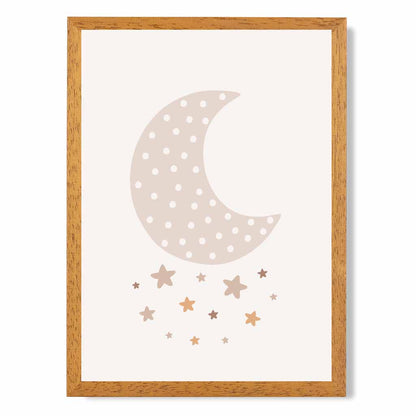 Cute Neutral Beige Moon and Stars Nursery Print | Wall Art Plaza