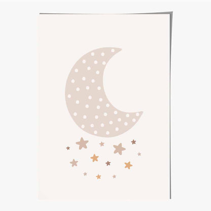 Cute Neutral Beige Moon and Stars Nursery Print | Wall Art Plaza