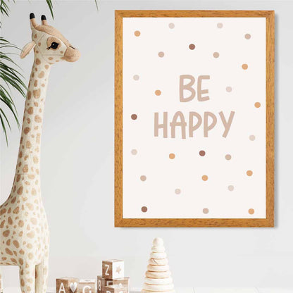 Boho Neutral Beige Be Happy Nursery Print | Wall Art Plaza