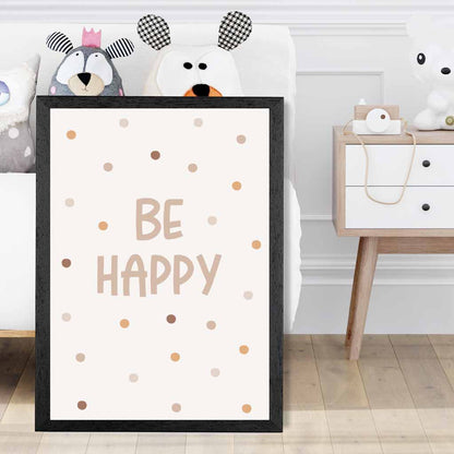 Boho Neutral Beige Be Happy Nursery Print | Wall Art Plaza