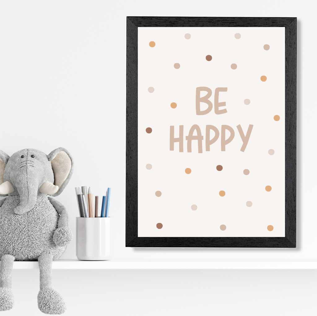 Boho Neutral Beige Be Happy Nursery Print | Wall Art Plaza