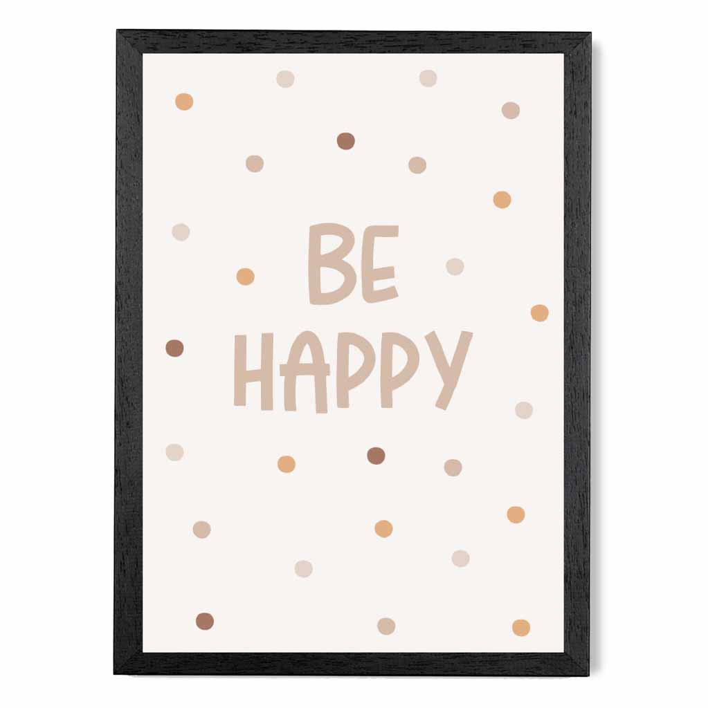 Boho Neutral Beige Be Happy Nursery Print | Wall Art Plaza