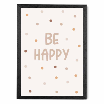 Boho Neutral Beige Be Happy Nursery Print | Wall Art Plaza