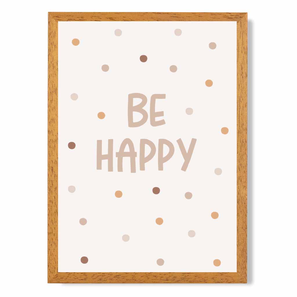 Boho Neutral Beige Be Happy Nursery Print | Wall Art Plaza