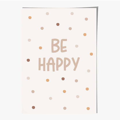 Boho Neutral Beige Be Happy Nursery Print | Wall Art Plaza