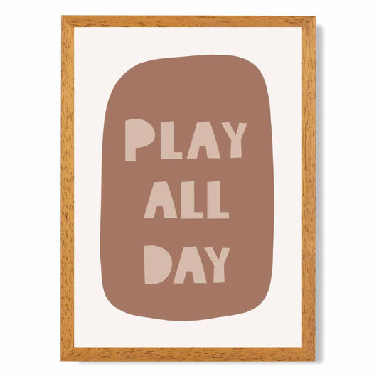 Boho Neutral Beige Play All Day Nursery Print | Wall Art Plaza