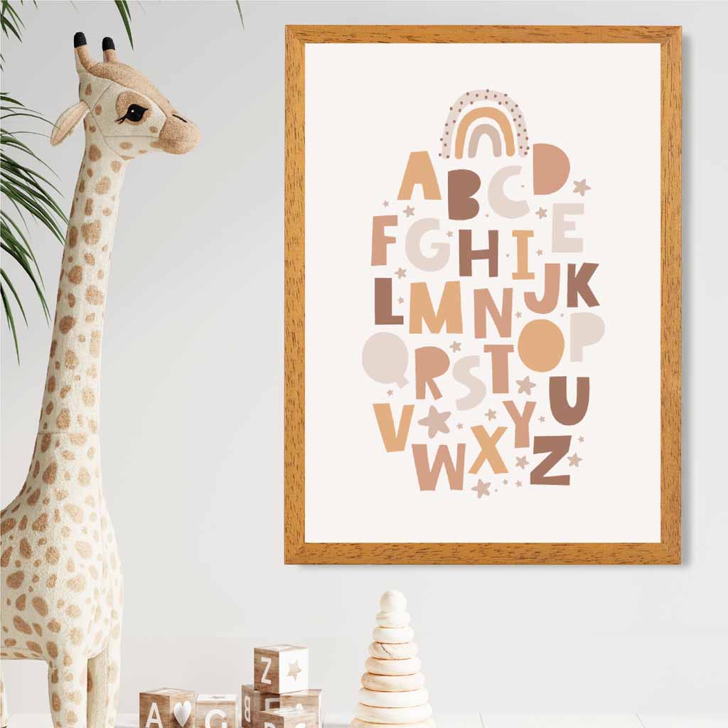 Cute Neutral Beige Alphabet Nursery Print | Wall Art Plaza