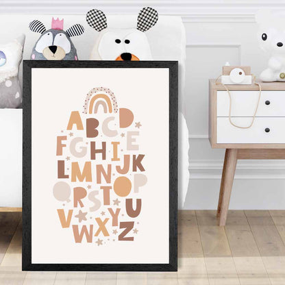 Cute Neutral Beige Alphabet Nursery Print | Wall Art Plaza