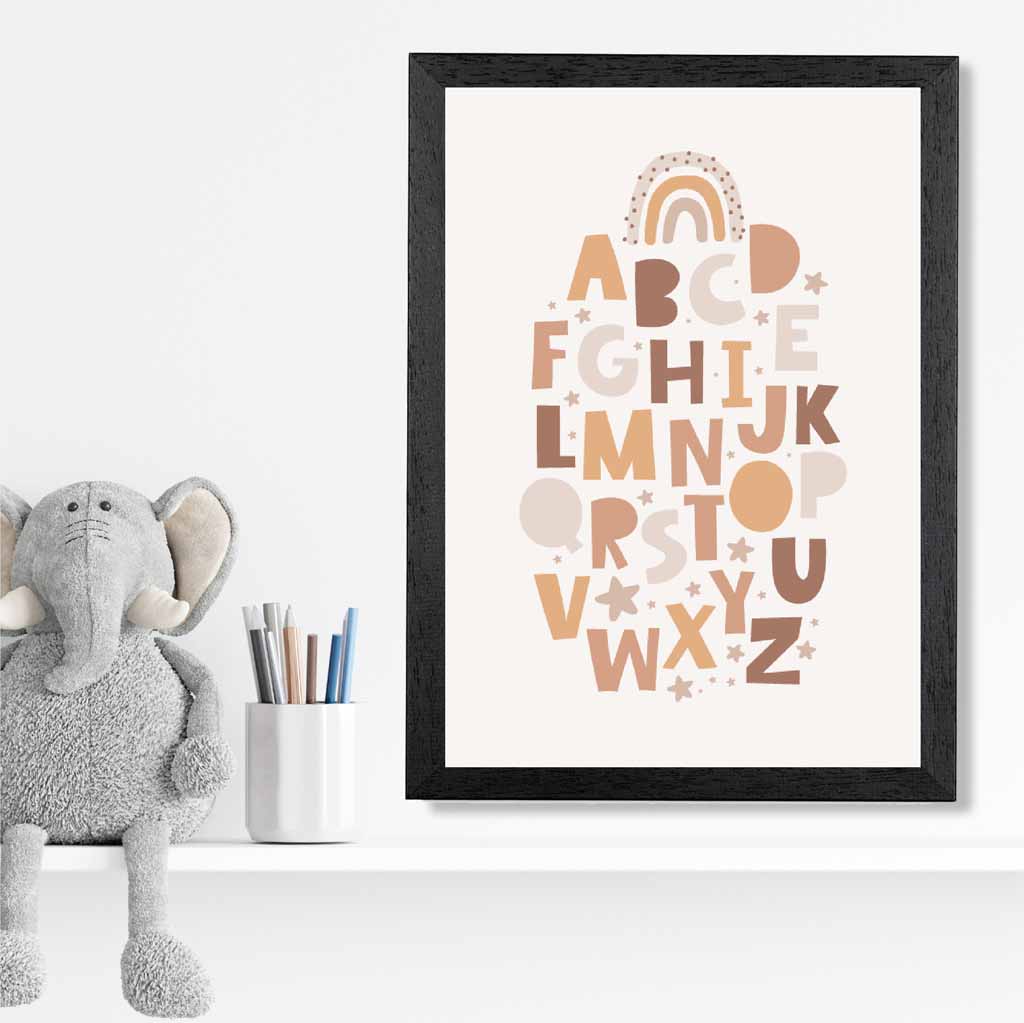 Cute Neutral Beige Alphabet Nursery Print | Wall Art Plaza