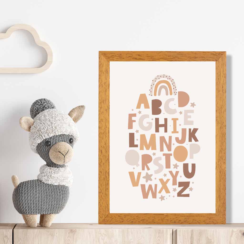 Cute Neutral Beige Alphabet Nursery Print | Wall Art Plaza