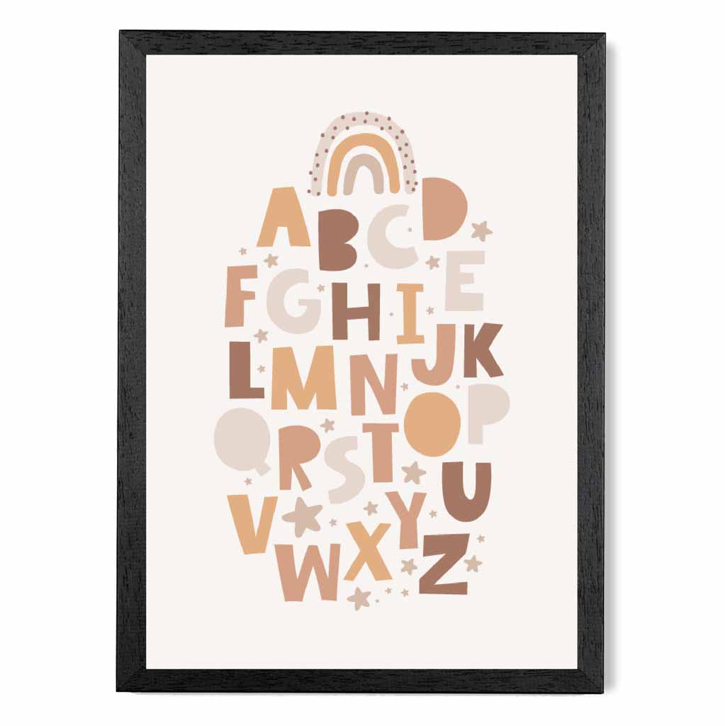 Cute Neutral Beige Alphabet Nursery Print | Wall Art Plaza
