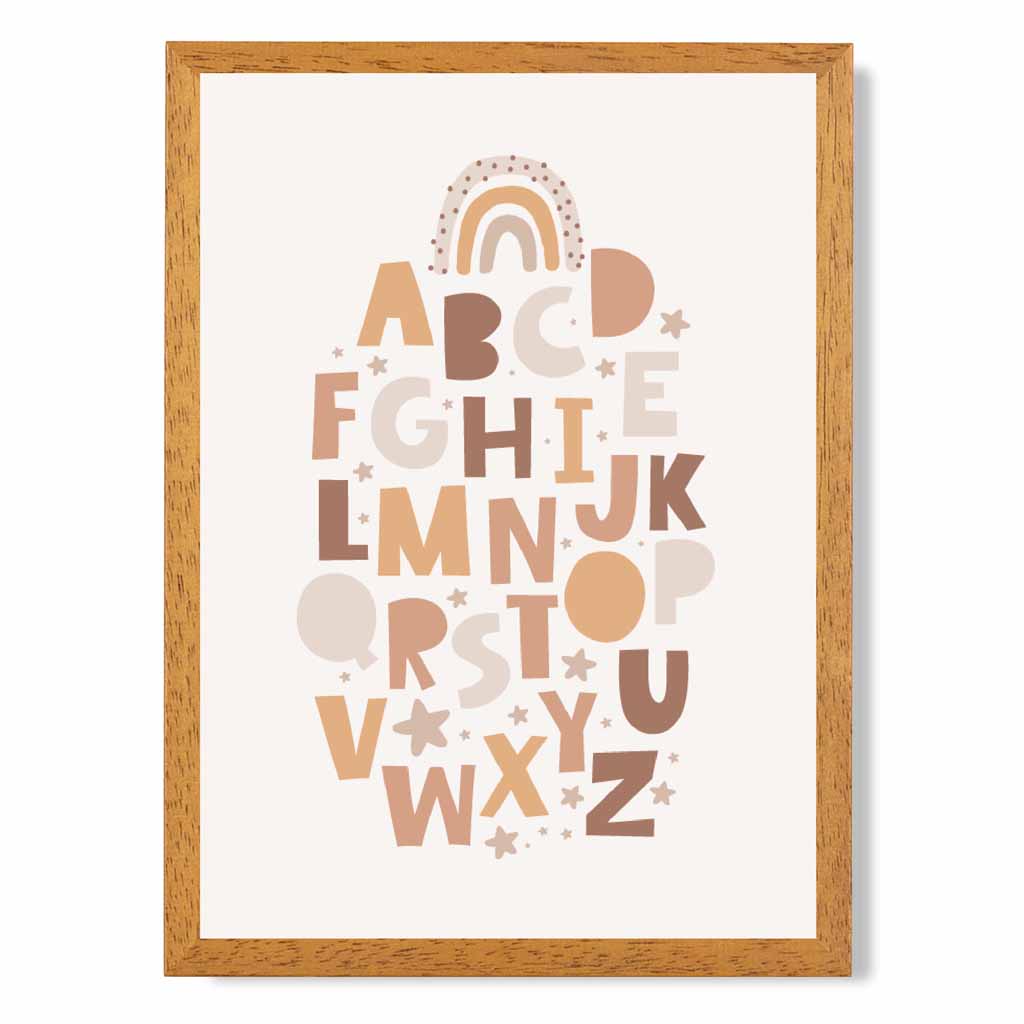 Cute Neutral Beige Alphabet Nursery Print | Wall Art Plaza