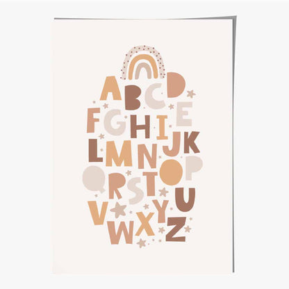 Cute Neutral Beige Alphabet Nursery Print | Wall Art Plaza