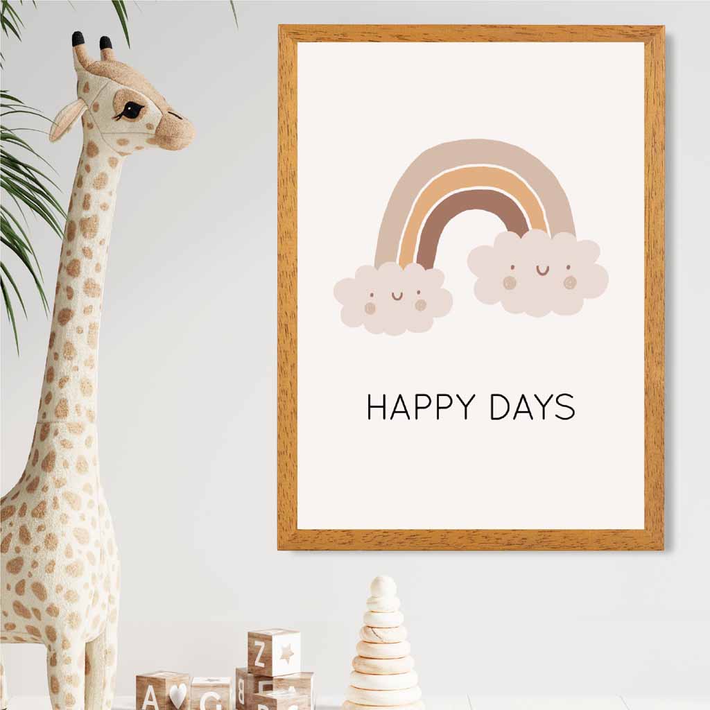 Boho Neutral Beige Happy Days Nursery Print | Wall Art Plaza