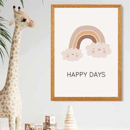 Boho Neutral Beige Happy Days Nursery Print | Wall Art Plaza