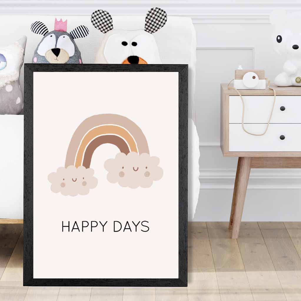 Boho Neutral Beige Happy Days Nursery Print | Wall Art Plaza