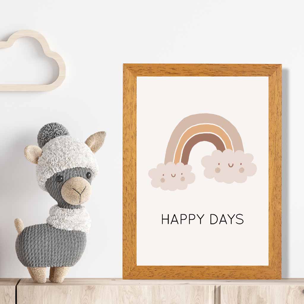 Boho Neutral Beige Happy Days Nursery Print | Wall Art Plaza