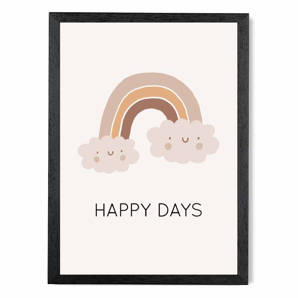 Boho Neutral Beige Happy Days Nursery Print | Wall Art Plaza