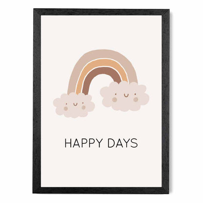 Boho Neutral Beige Happy Days Nursery Print | Wall Art Plaza