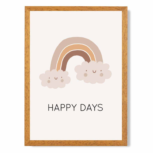 Boho Neutral Beige Happy Days Nursery Print | Wall Art Plaza