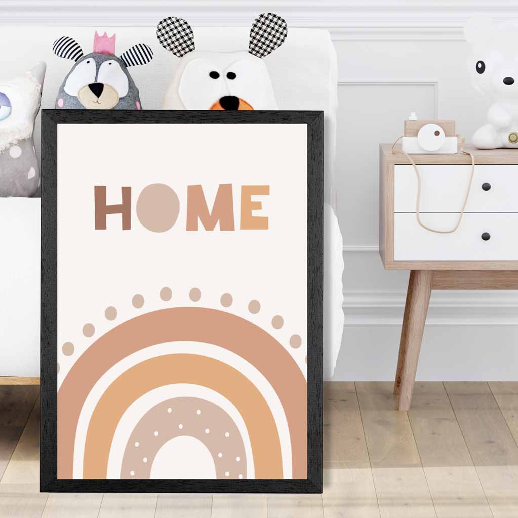 Cute Neutral Beige Home Rainbow Nursery Print | Wall Art Plaza