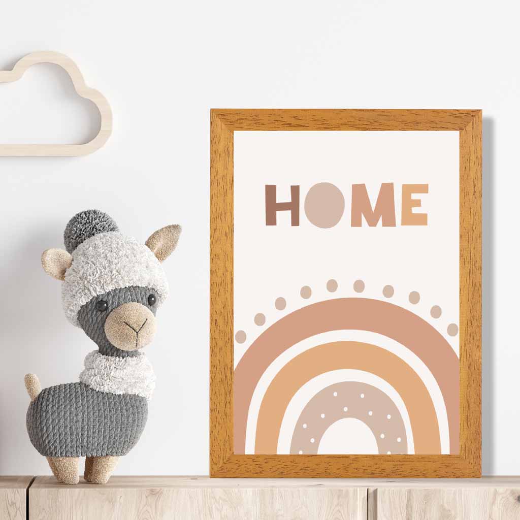 Cute Neutral Beige Home Rainbow Nursery Print | Wall Art Plaza