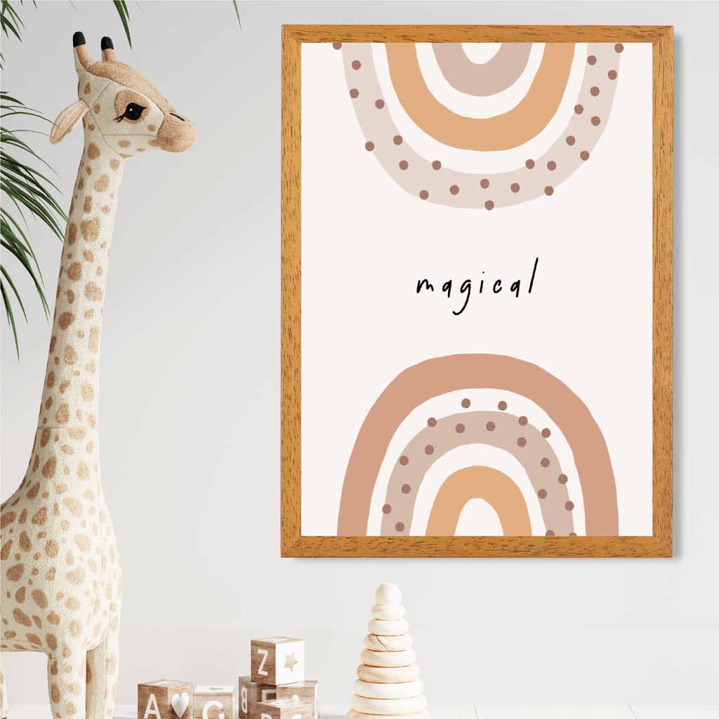 Cute Neutral Beige Magical Rainbow Nursery Print | Wall Art Plaza