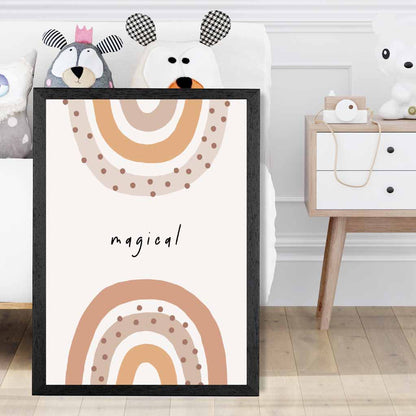 Cute Neutral Beige Magical Rainbow Nursery Print | Wall Art Plaza