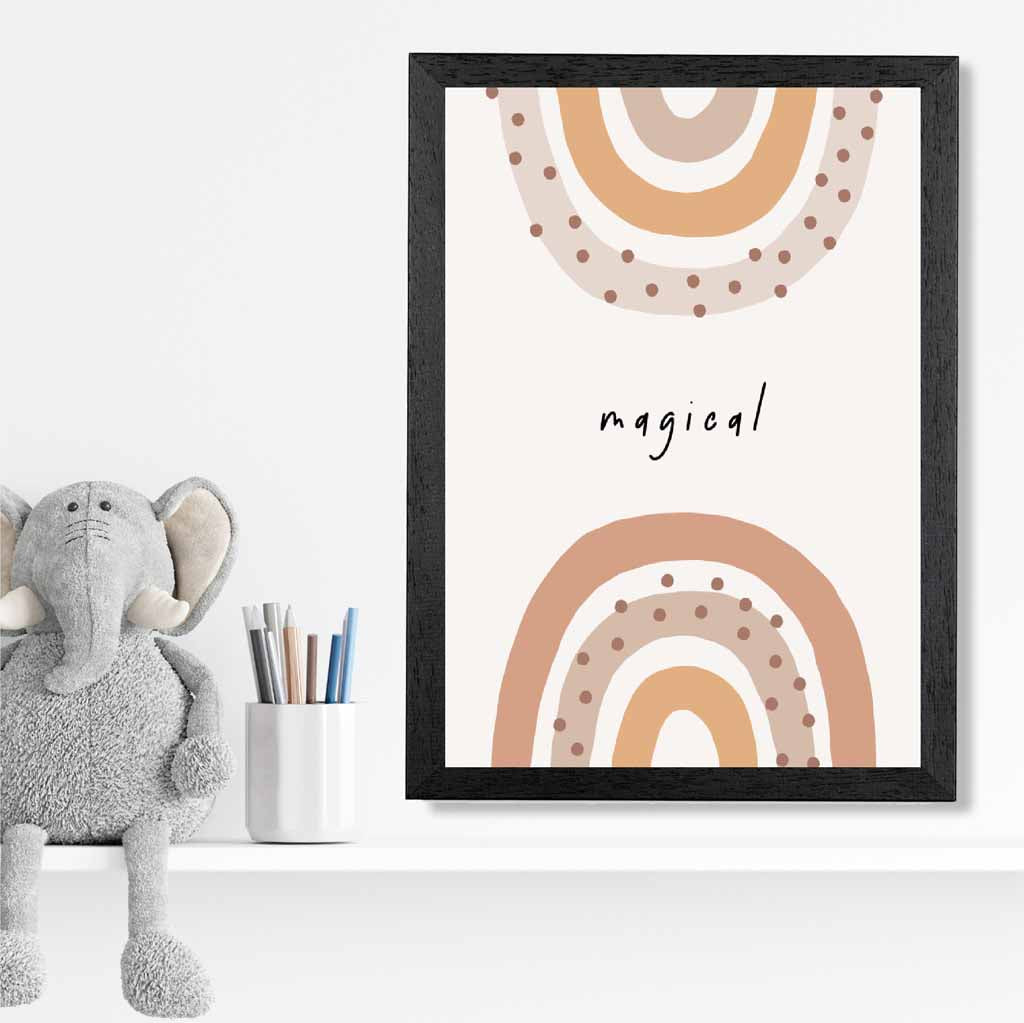 Cute Neutral Beige Magical Rainbow Nursery Print | Wall Art Plaza