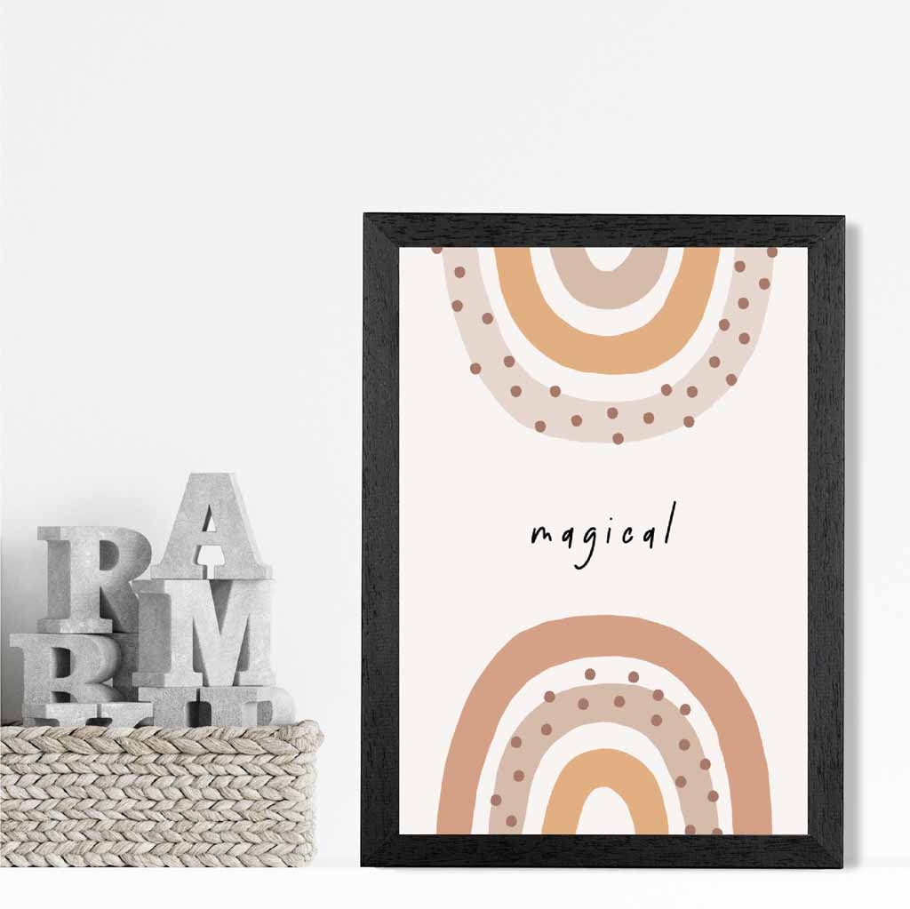 Cute Neutral Beige Magical Rainbow Nursery Print | Wall Art Plaza