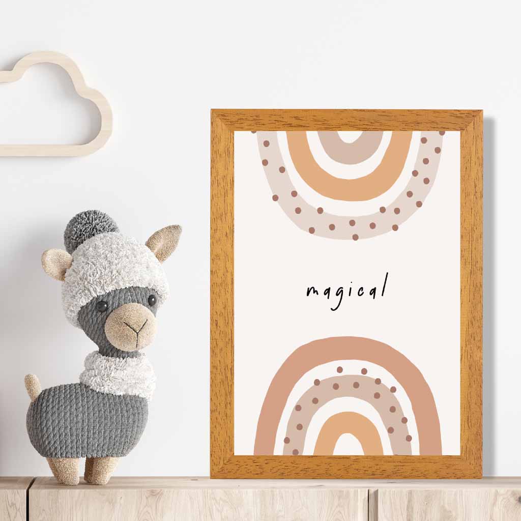 Cute Neutral Beige Magical Rainbow Nursery Print | Wall Art Plaza