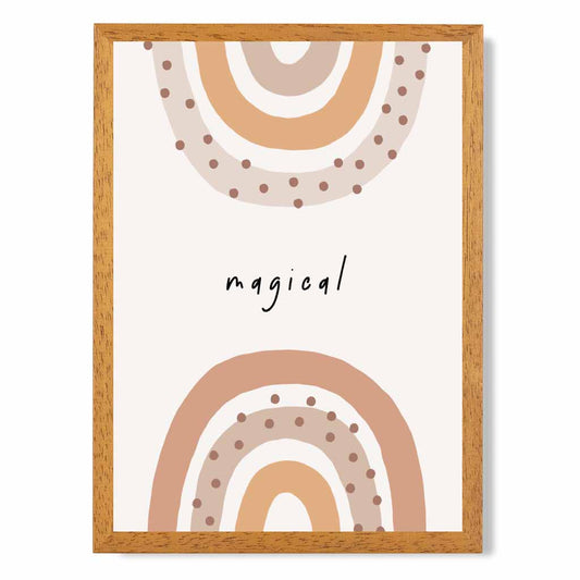 Cute Neutral Beige Magical Rainbow Nursery Print | Wall Art Plaza