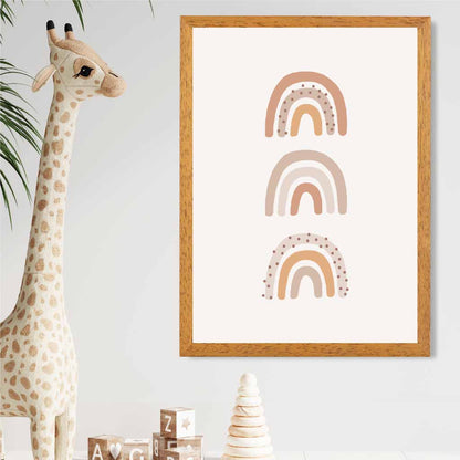 Boho Neutral Beige Three Rainbows Nursery Print | Wall Art Plaza