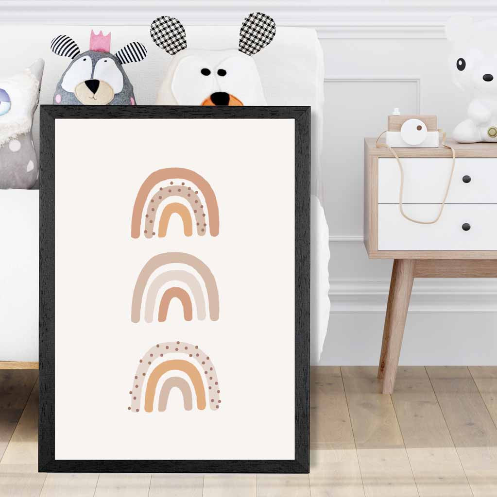 Boho Neutral Beige Three Rainbows Nursery Print | Wall Art Plaza